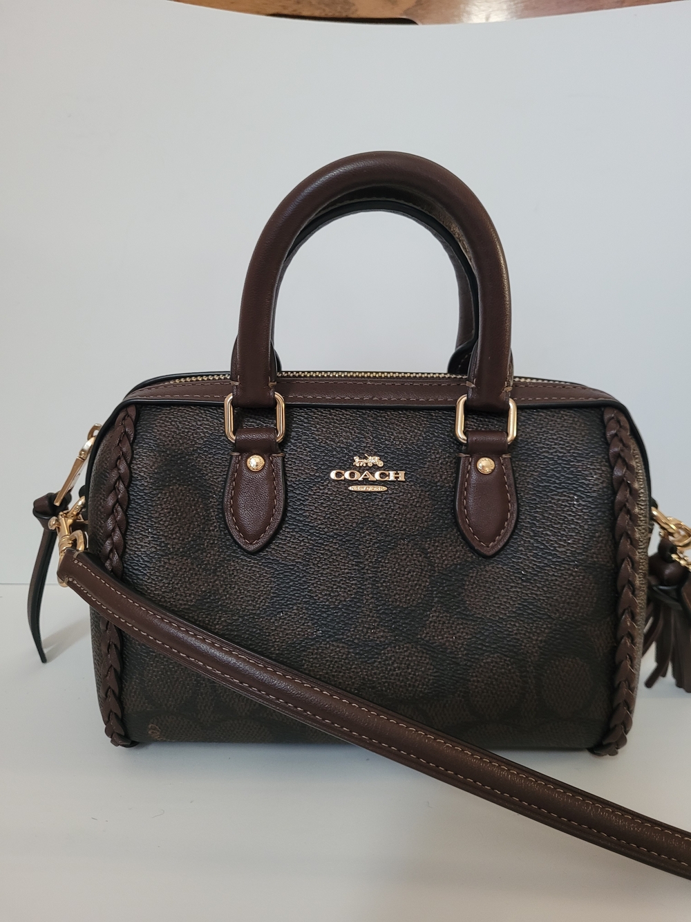 COACH Mini Signature Crossbody Satchel with Braided Trim CCF30